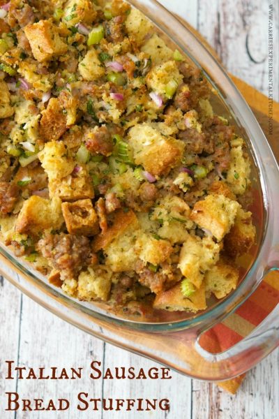 A close up of Italian Sausage Bread Stuffing