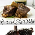 Beef short ribs slowly cooked in red wine, garlic, rosemary and two types of mustard are so tender and delicious.