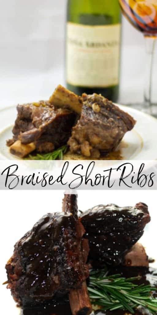 Beef short ribs slowly cooked in red wine, garlic, rosemary and two types of mustard are so tender and delicious.