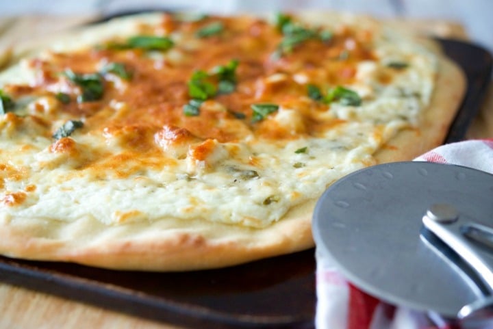 Lemon Chicken Ricotta Pizza close up