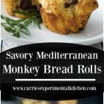 These Savory Mediterranean Monkey Bread Rolls made with flaky biscuits, fresh rosemary, sun dried tomatoes, Kalamata olives and a variety of cheeses are the perfect accompaniment to any meal.
