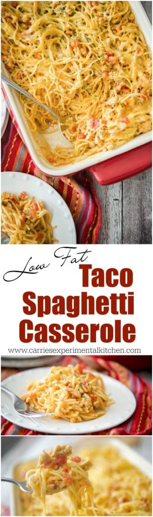 A collage photo of Taco Spaghetti Casserole