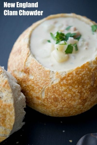 New England Clam Chowder is a deliciously creamy, clam based soup that will satisfy even the heartiest of appetites. Serve alone or in a bread bowl!