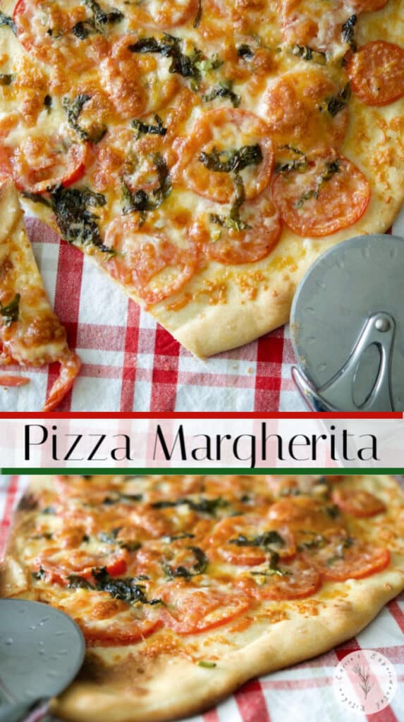 Pizza Margherita reflects the colors of Italy, red, green and white; and is mostly made with fresh tomatoes, basil & mozzarella cheese.