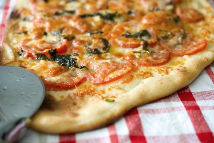 A closeup of Pizza Margherita