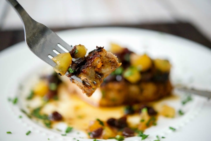 Cajun Pork Chops with Honey, Apple & Raisin Chutney