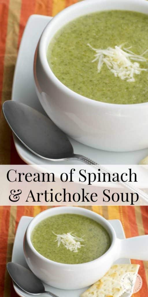 Cream of Spinach and Artichoke Soup made with spinach, artichoke hearts and vegetable broth is a deliciously flavorful, filling soup. 