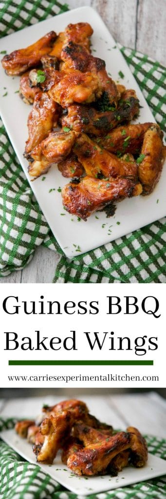 Guinness beer is the base of this delicious bbq sauce and adds a ton of flavor to these baked chicken wings. Tasty for weeknight dinner or weekend snacking! 