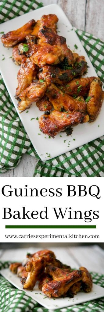 A collage photo of Guinness Wings on a plate.