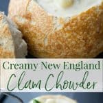 A collage photo of New England Clam Chowder