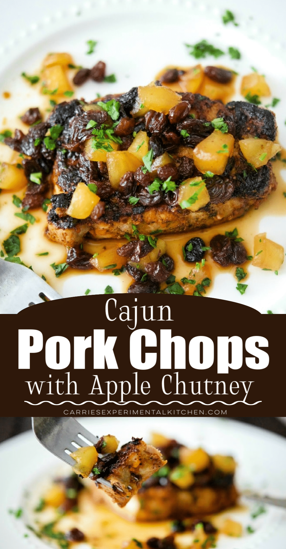 Cajun Pork Chops with Honey, Apple and Raisin Chutney