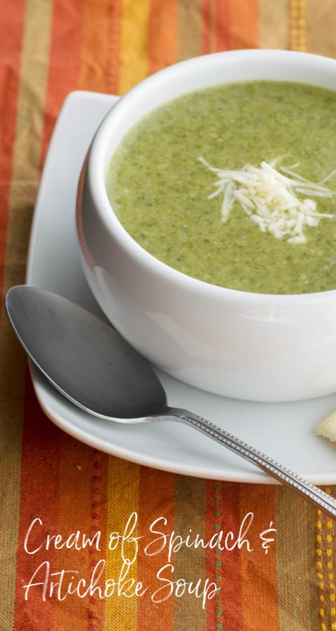 Cream of Spinach and Artichoke Soup close up