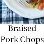 Braised boneless center cut pork chops with fire roasted tomatoes and Portobello mushrooms in a light cream sauce is deliciously light and flavorful.