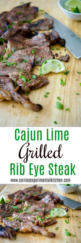 A close up of cajun lime grilled rib eye steak