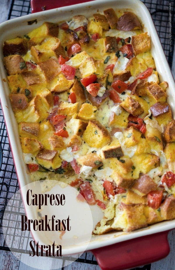 A tray of caprese breakfast strata