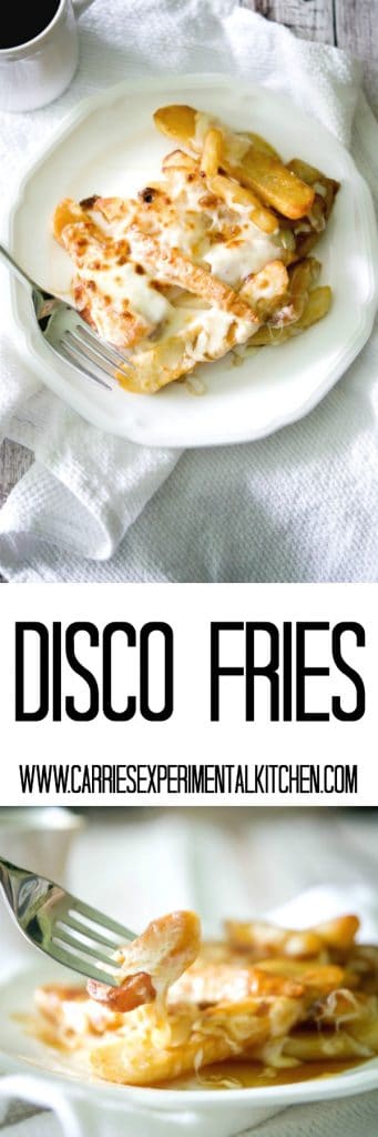 A collage photo of disco fries