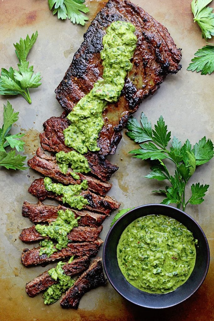 Marinated Skirt Steak with Chimichurri from Grandbaby Cakes