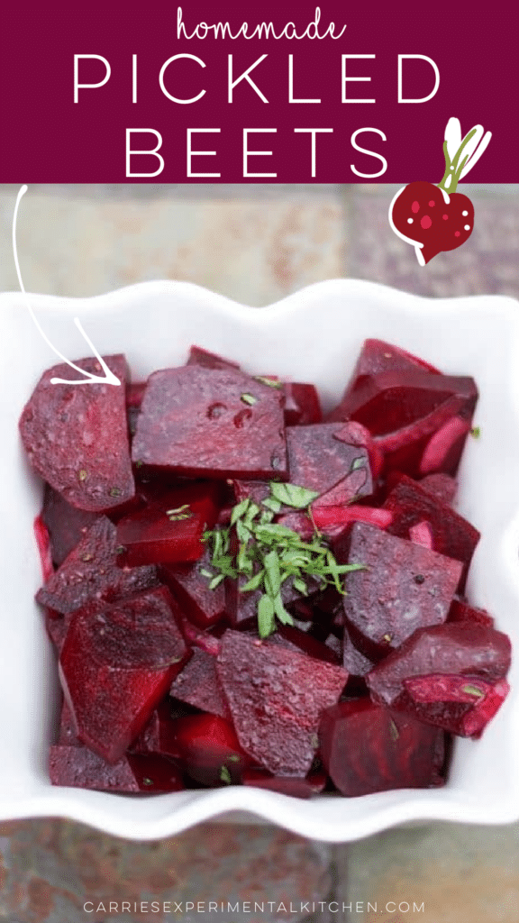 a bowl of pickled beets on a tiled table