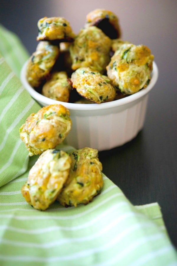 A close up of baked zucchini tots 