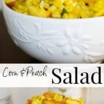 A bowl of corn and peach salad