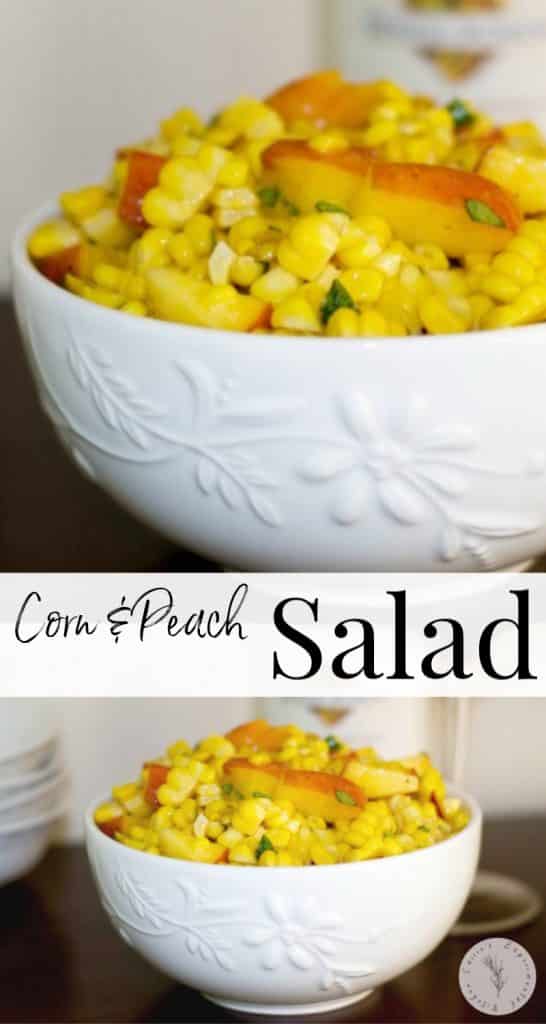 A bowl of corn and peach salad