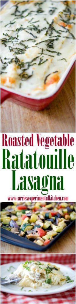 A close up of roasted vegetable ratatouille lasagna on a table