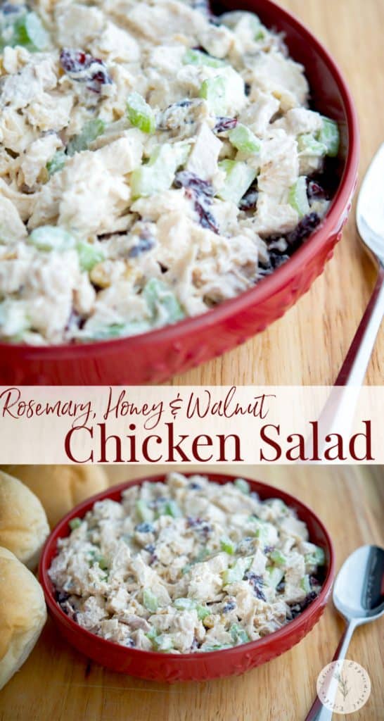 A bowl of rosemary, honey and walnut chicken salad