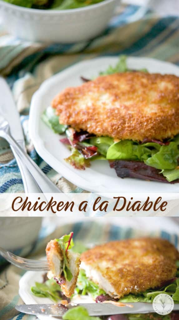  Boneless breaded chicken cutlets coated in a cajun seasoning breadcrumb mixture then fried and placed on top of mixed greens. 