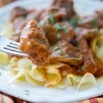 Slow Cooker Taco Beef over Egg Noodles