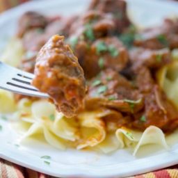 Slow Cooker Taco Beef over Egg Noodles