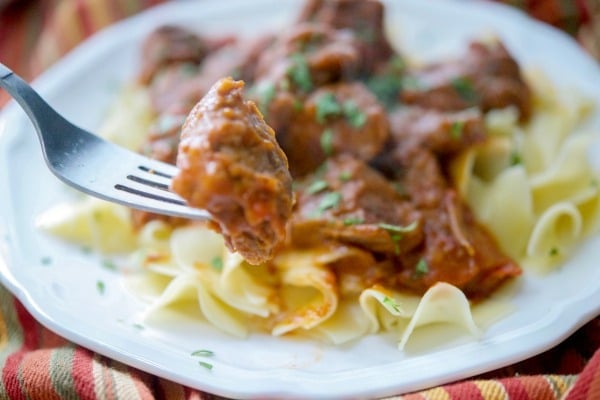 Slow Cooker Taco Beef over Egg Noodles