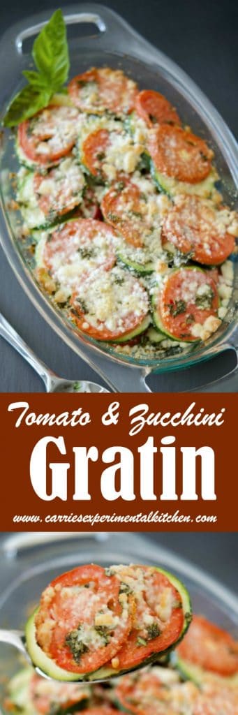 A close up of tomato and zucchini gratin 