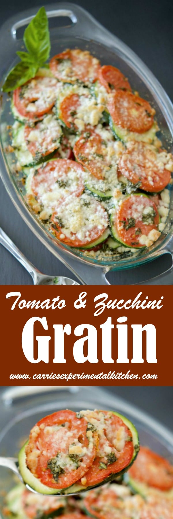 Tomato & Zucchini Gratin made with garden fresh plum tomatoes, zucchini, basil and grated Pecorino Romano cheese is a tasty vegetable side dish that tastes great with any meal.