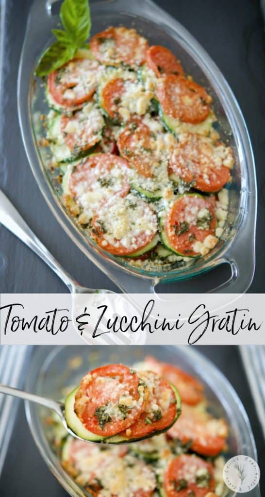 A tray of tomato and zucchini gratin on a table