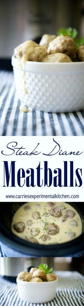 Steak Diane Meatballs made with lean ground beef in a brandy, Dijon mustard sauce. Make them on top of the stove or simmer them in your crock pot!