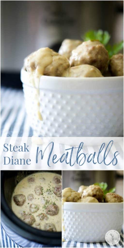 Steak Diane Meatballs made with lean ground beef in a brandy, Dijon mustard sauce. Make them on top of the stove or simmer them in your crock pot!