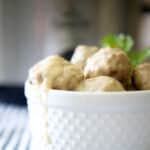 Steak Diane Meatballs in a white dish