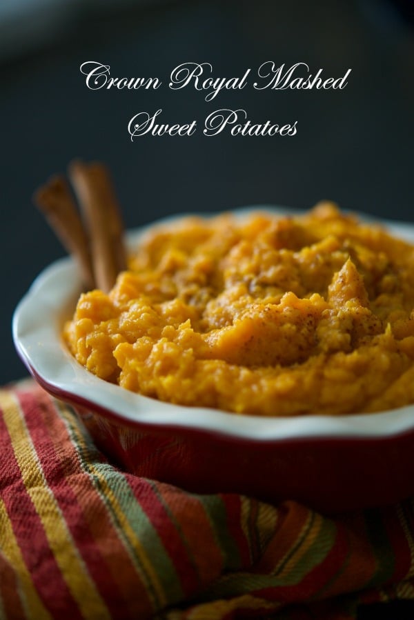 Sweet potatoes mashed  with Crown Royal whiskey, butter, milk, brown sugar, and cinnamon. 