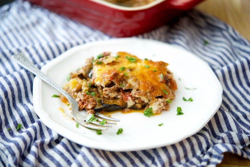 Moussaka on a plate. 