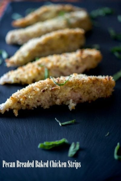 Boneless chicken breast tenderloins dipped in a maple syrup egg wash; then coated with chopped pecans and Panko breadcrumbs.  #chicken #pecans
