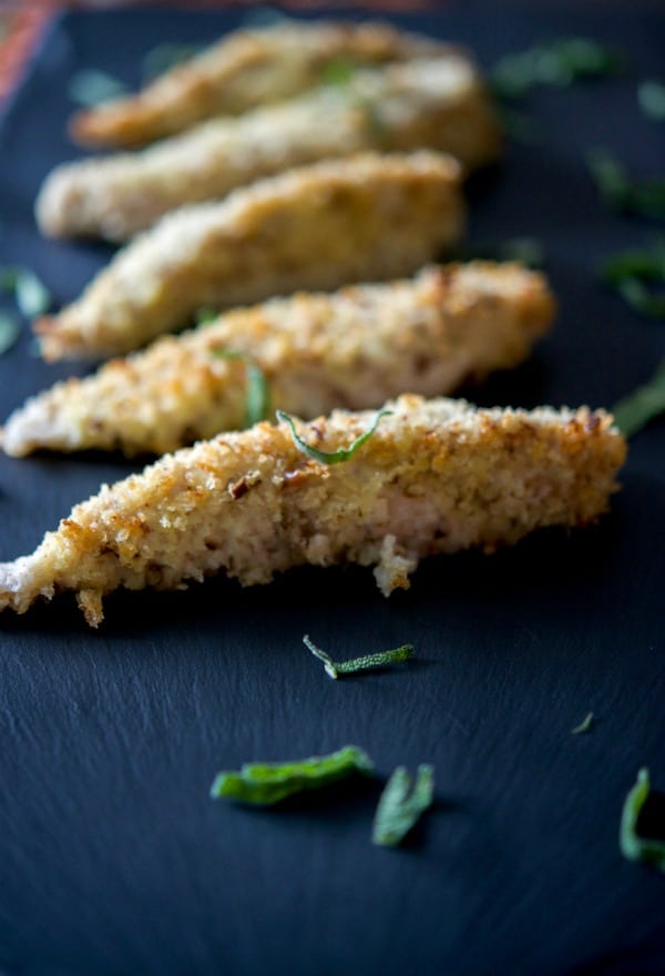 Boneless chicken breast tenderloins dipped in a maple syrup egg wash; then coated with chopped pecans and Panko breadcrumbs.