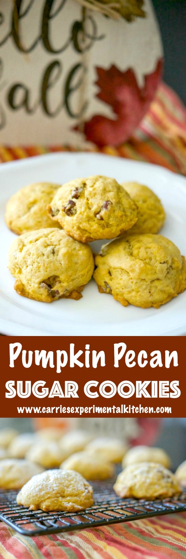 These cake-like Pumpkin Pecan Sugar Cookies make the perfect Fall afternoon snack. They're not overly sweet and perfect for dunking!