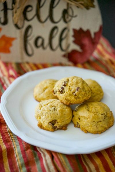 These cake-like Pumpkin Pecan Sugar Cookies make the perfect Fall afternoon snack. They're not overly sweet and perfect for dunking! 