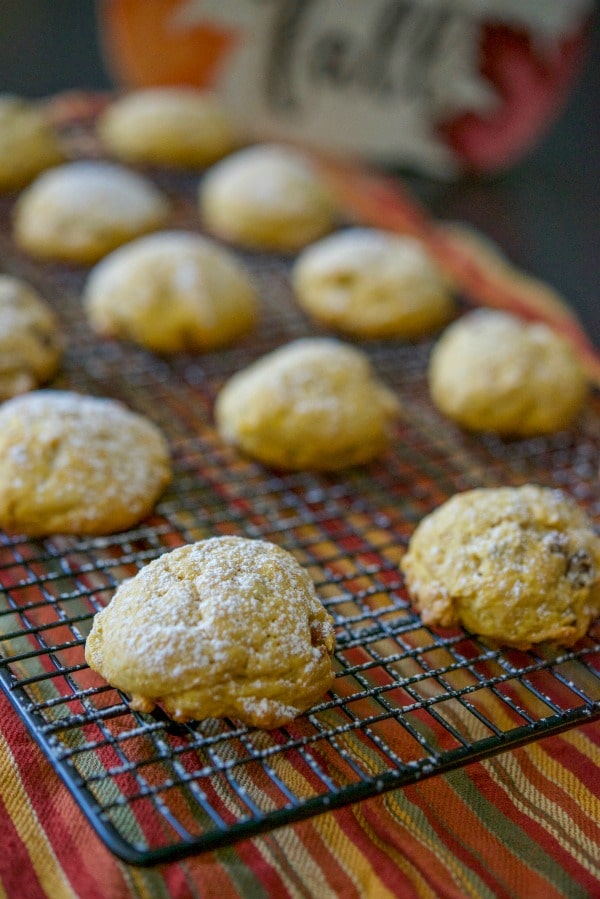 These cake-like Pumpkin Pecan Sugar Cookies make the perfect Fall afternoon snack. They're not overly sweet and perfect for dunking! 