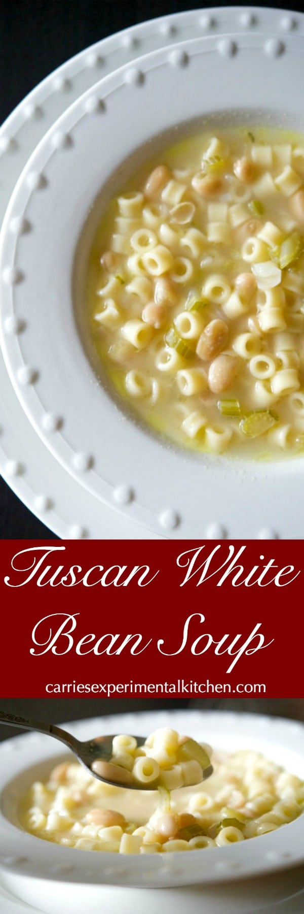 Tuscan White Bean Soup is a hearty, delicious Italian soup made with simple ingredients like celery, cannellini beans, Ditalini pasta and chicken broth. #soup