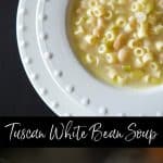 Tuscan White Bean Soup is a hearty, delicious Italian soup made with simple ingredients like celery, cannellini beans, Ditalini pasta and chicken broth. 