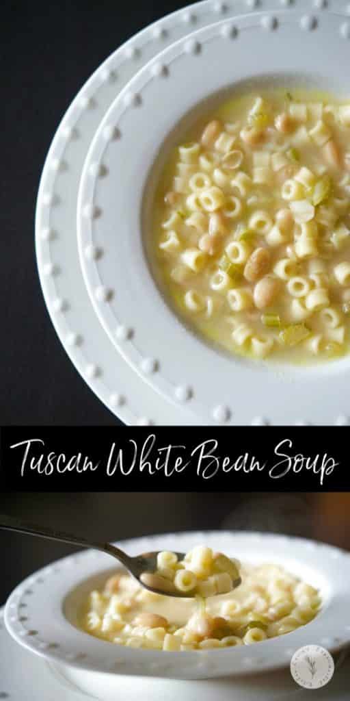 A bowl of food on a plate, with Bean and Soup