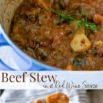 Beef stew made with zucchini, garlic, onions, fire roasted tomatoes, fresh rosemary, horseradish and red wine is unbelievably delicious. 