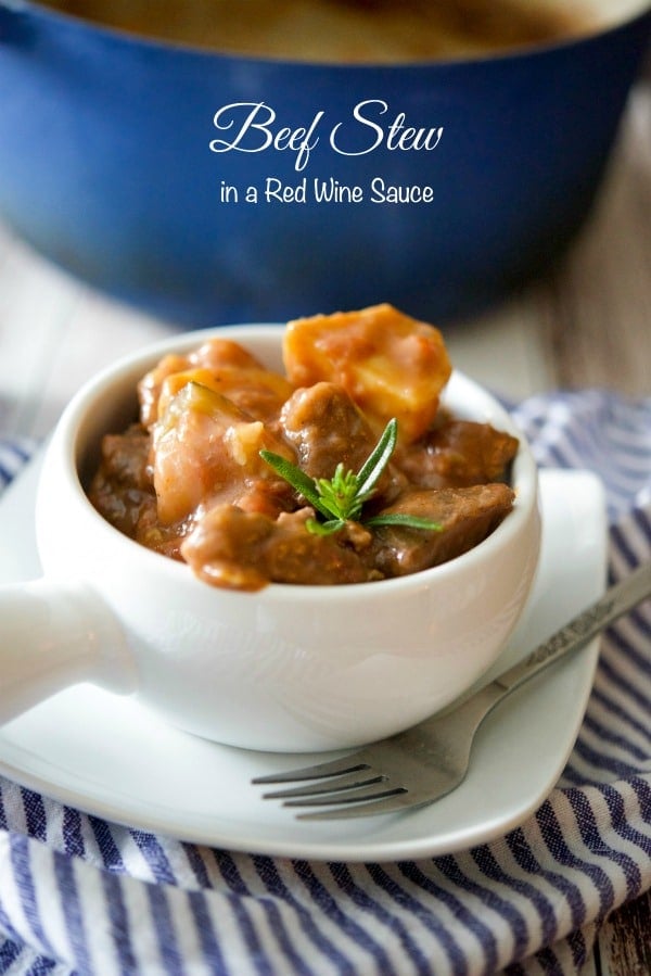 Beef stew made with zucchini, garlic, onions, fire roasted tomatoes, fresh rosemary, horseradish and red wine is unbelievably delicious. 