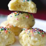 Italian Anise Cookies are a soft, licorice flavored cookie covered with a powdered sugar glaze and nonpareil's sprinkled on top. 